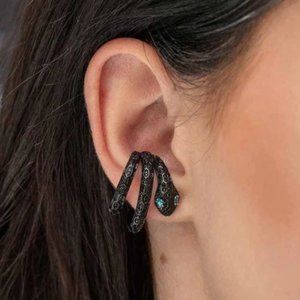 APM Monaco SINGLE SERPENT EAR CUFF WITH LAGOON BLUE STONES - Dark Grey Silver